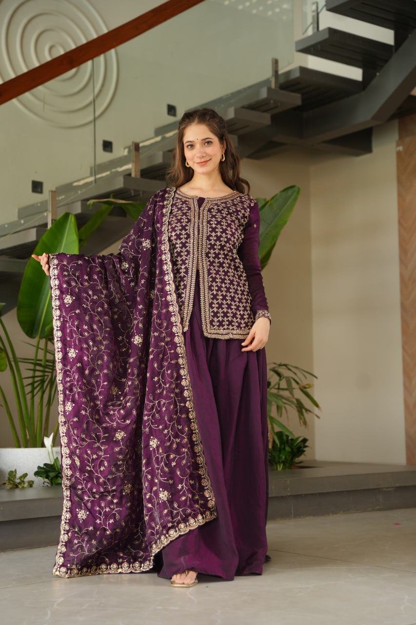 Party Wear Look Top-Bottom And Dupatta With Embroidered Work