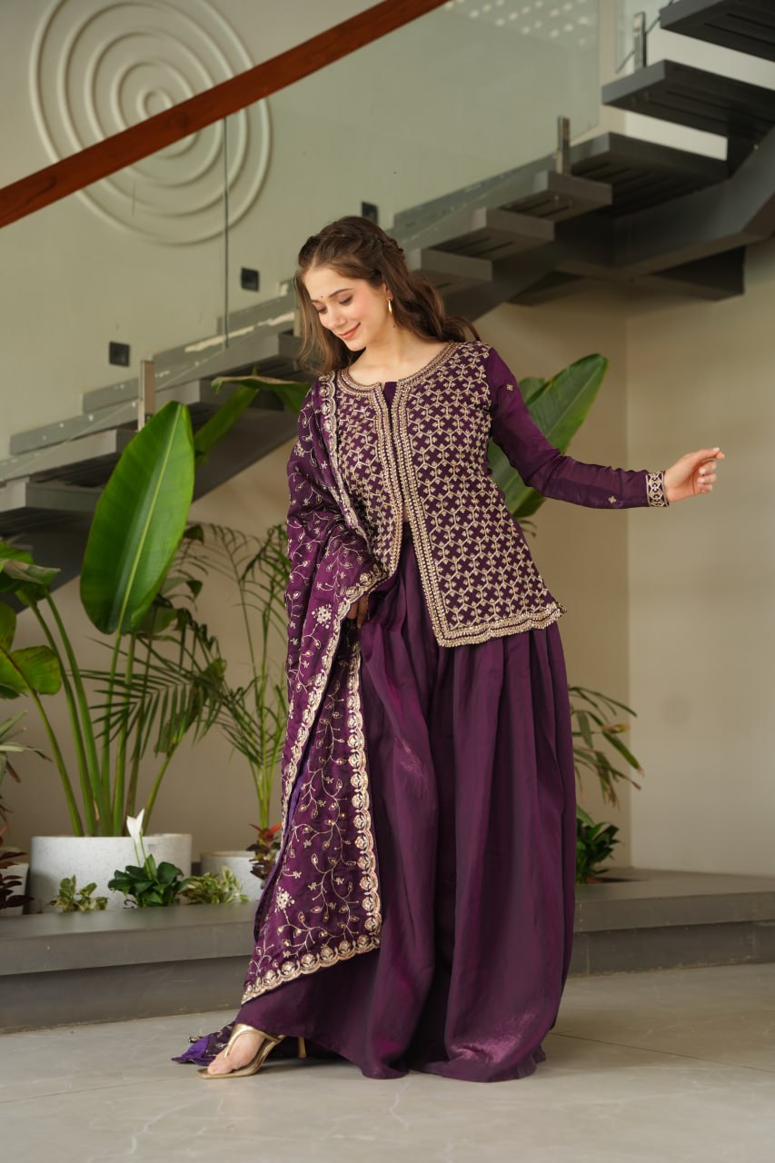 Party Wear Look Top-Bottom And Dupatta With Embroidered Work