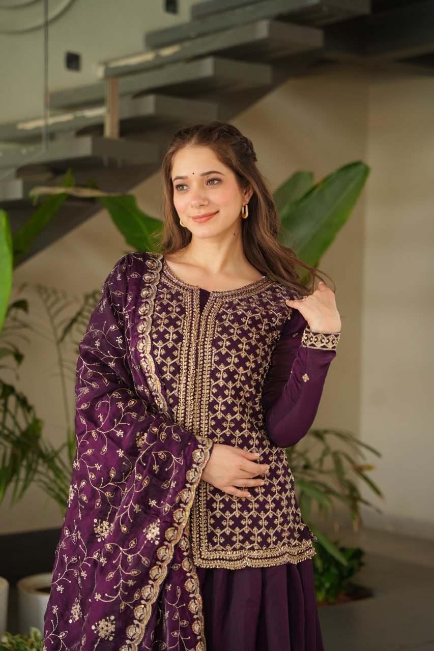 Party Wear Look Top-Bottom And Dupatta With Embroidered Work