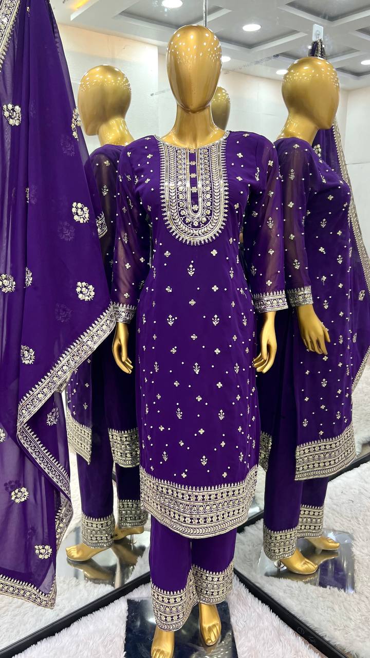 Party Wear Look New Top-Sharara and Dupatta With Heavy Embroidery Sequence Work