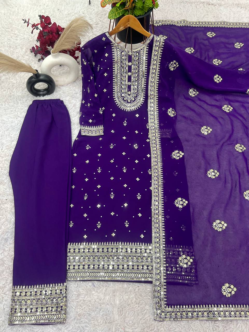 Party Wear Look New Top-Sharara and Dupatta With Heavy Embroidery Sequence Work