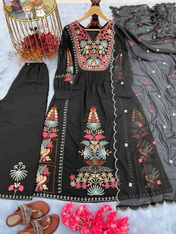 Beautiful Top Plazzo & Dupatta With Heavy Embroidery Work