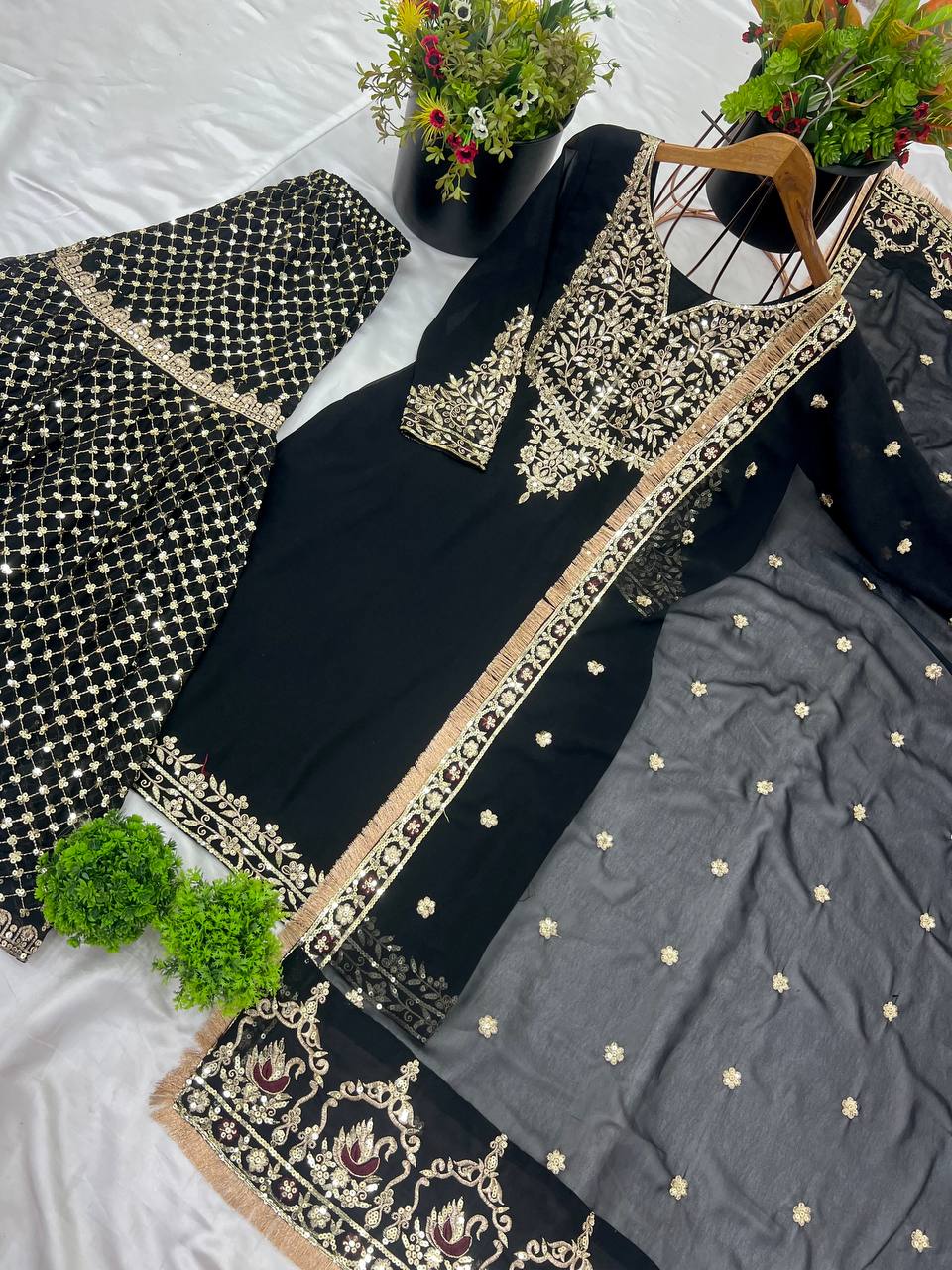 Designer Party Wear Look Top-Plazzo And Dupatta With Heavy Embroidery Work