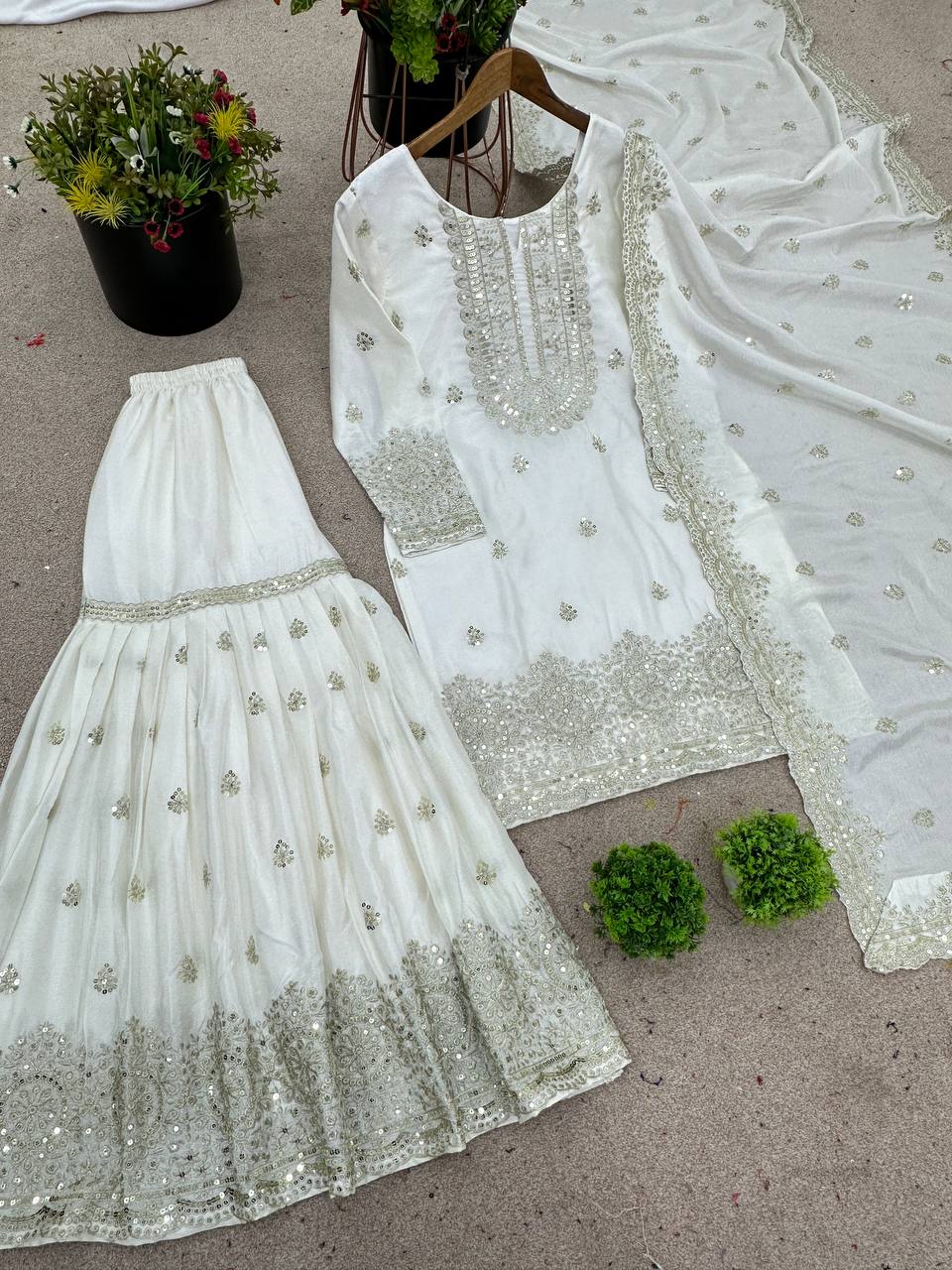 Fancy Top-Plazzo And Dupatta Set With Embroidery Sequence Work