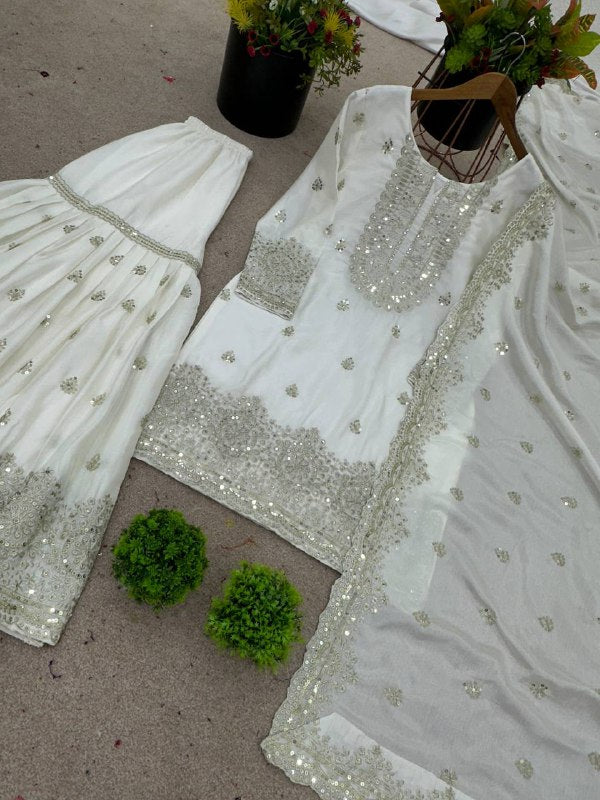 Fancy Top-Plazzo And Dupatta Set With Embroidery Sequence Work