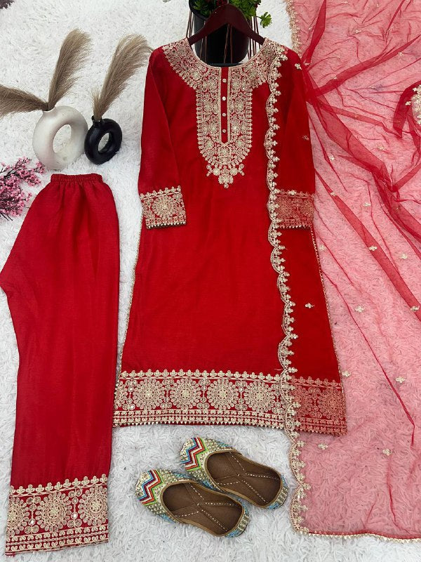 Beautiful Top-Bottom And Dupatta With Embroidery Coding Dori-Sequence Work
