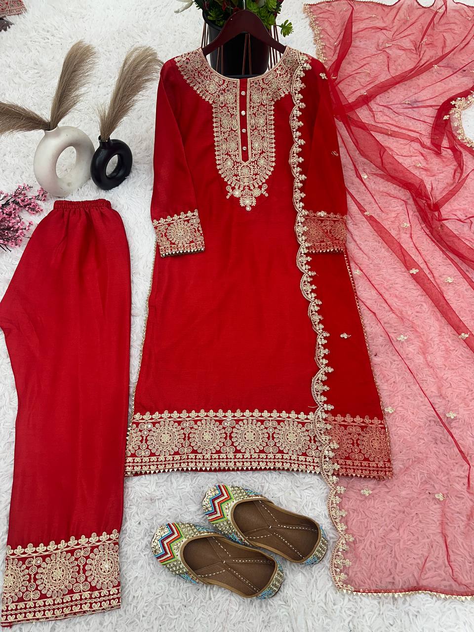 Beautiful Top-Bottom And Dupatta With Embroidery Coding Dori-Sequence Work