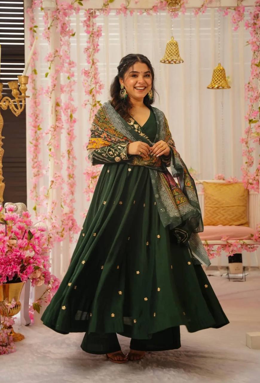 Party Wear Look Gown And Dupatta With Embroidery Sequence Work