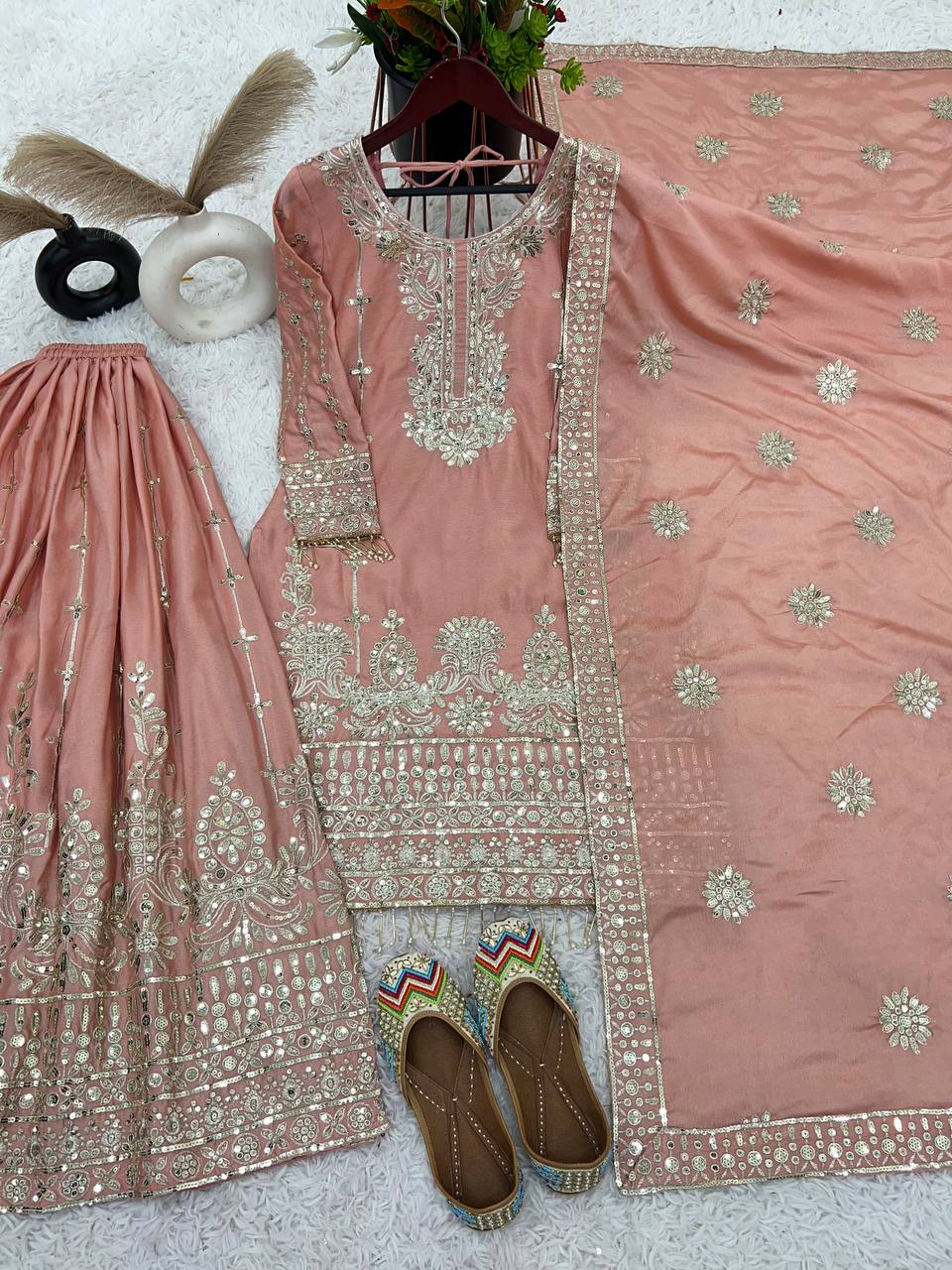 Beautiful Top-Bottom And Dupatta With Heavy Embroidery Sequence Work