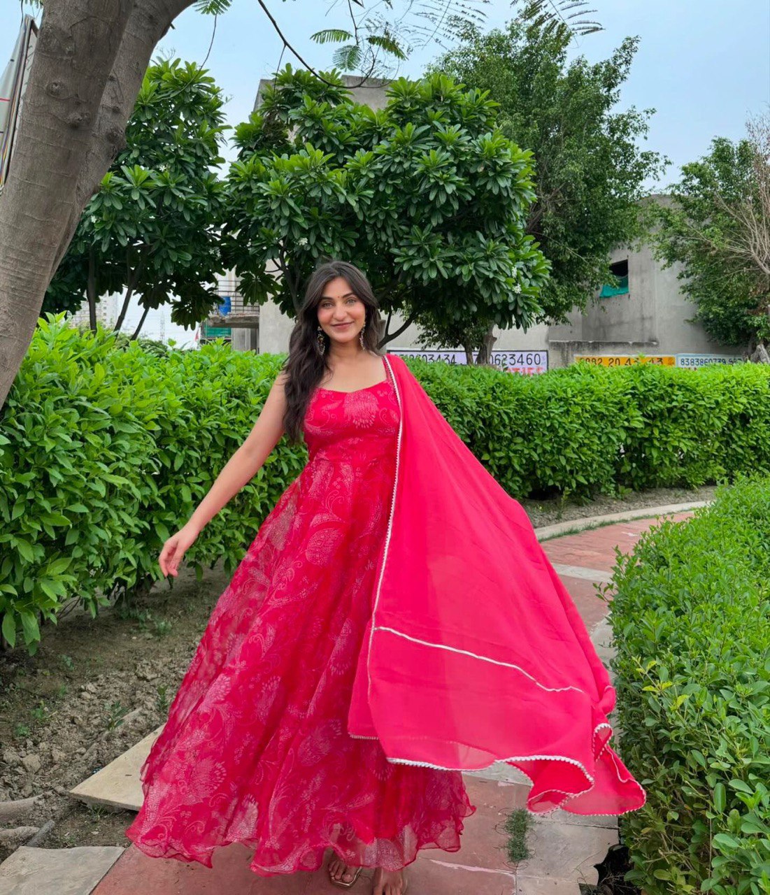 Digital printed Georgette Anarkali Gown With Bottom And Dupatta