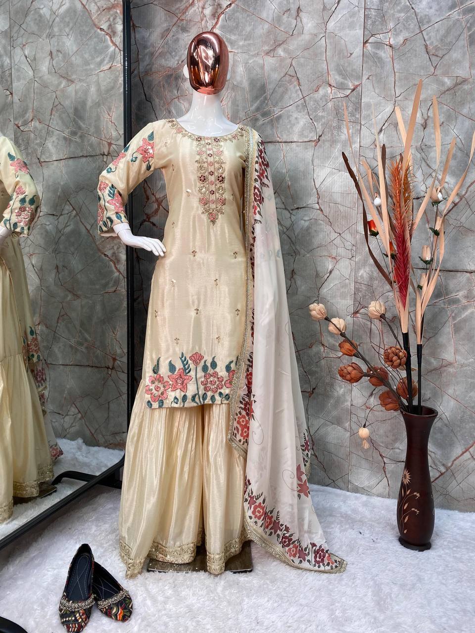 Party Wear Look Designer Top And Sharara With Dupatta