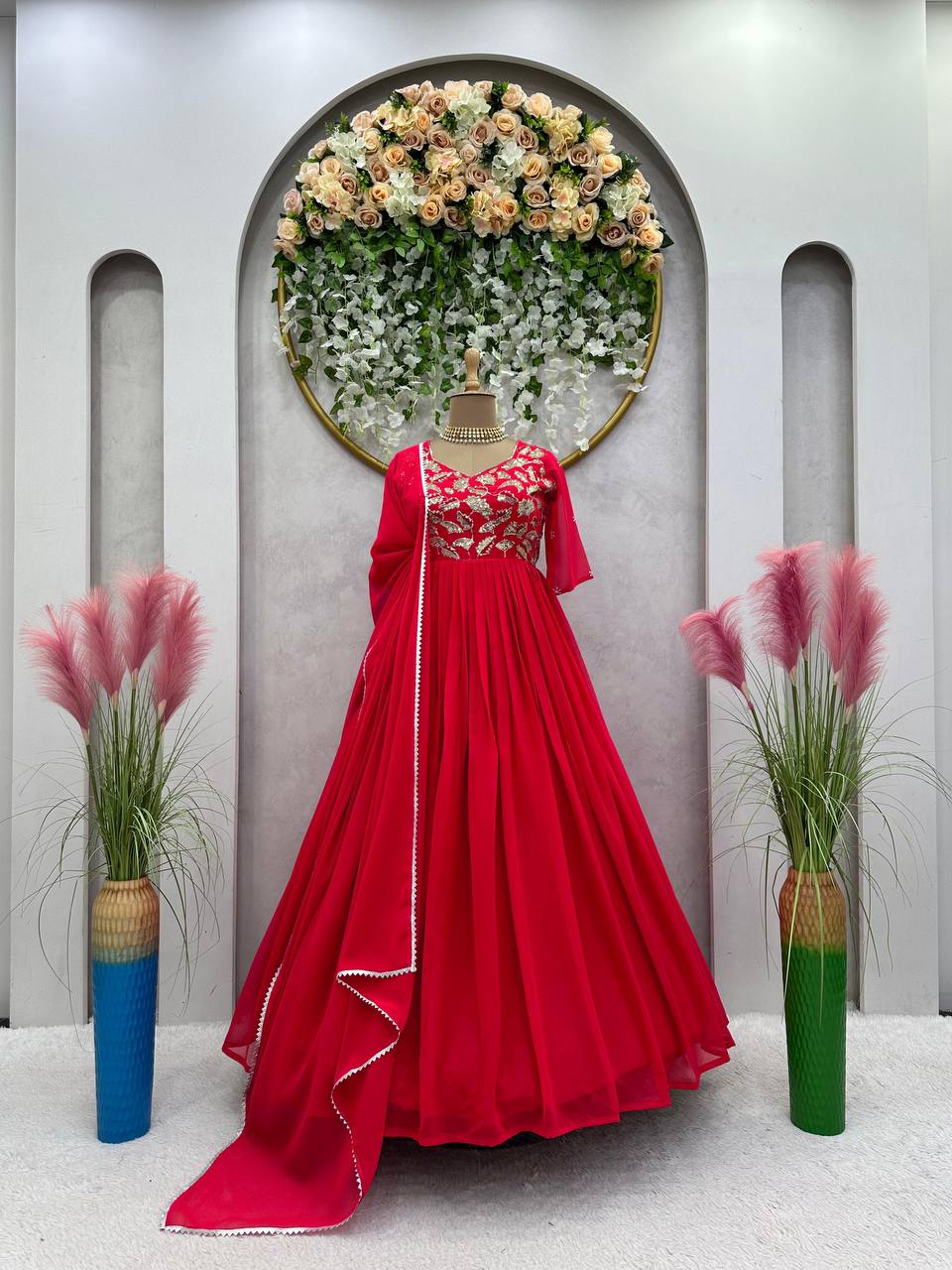 Party Wear Look Gown With Thread And Sequence Work