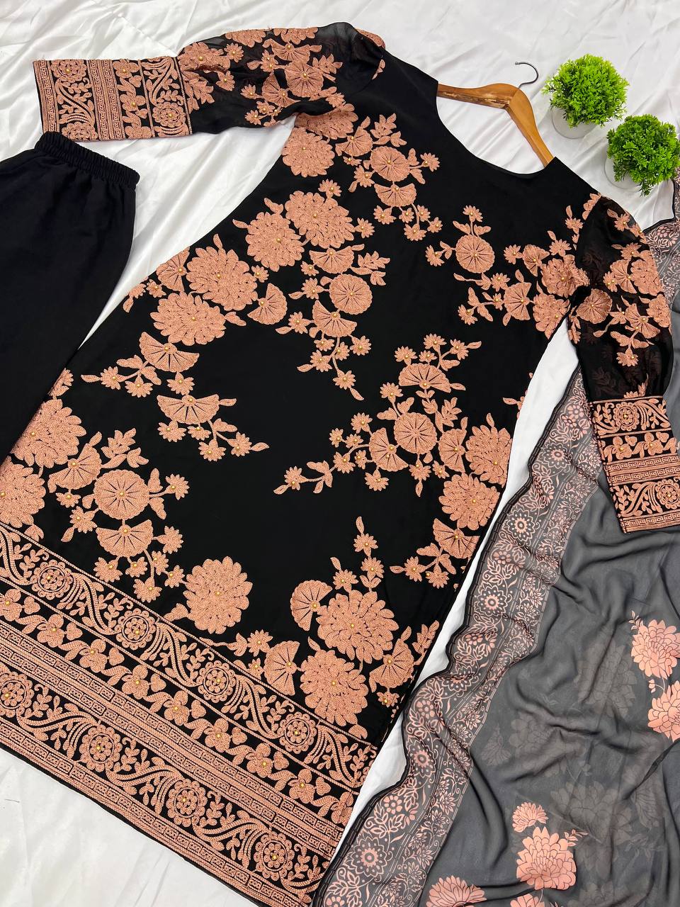 Designer Party Wear Look Top-Bottom And Dupatta With Heavy Embroidery Work