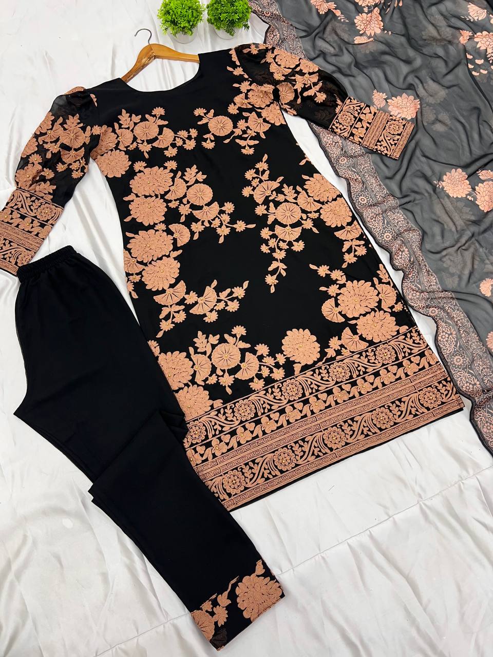 Designer Party Wear Look Top-Bottom And Dupatta With Heavy Embroidery Work