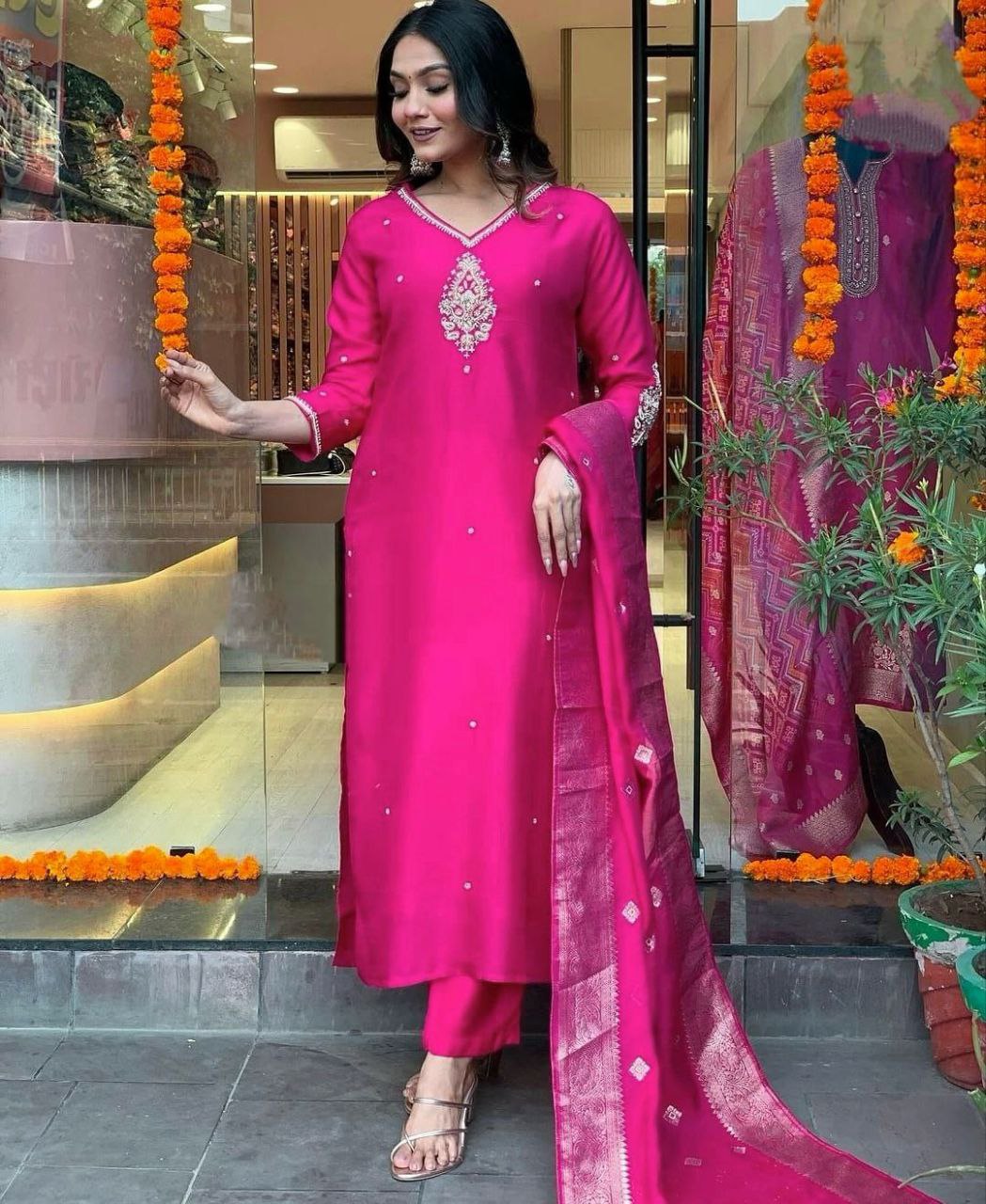 Party Wear Look Top And Bottom With Dupatta With Embroidery Work