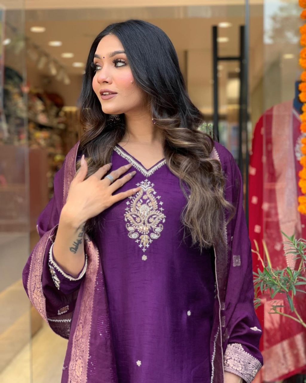 Party Wear Look Top And Bottom With Dupatta With Embroidery Work