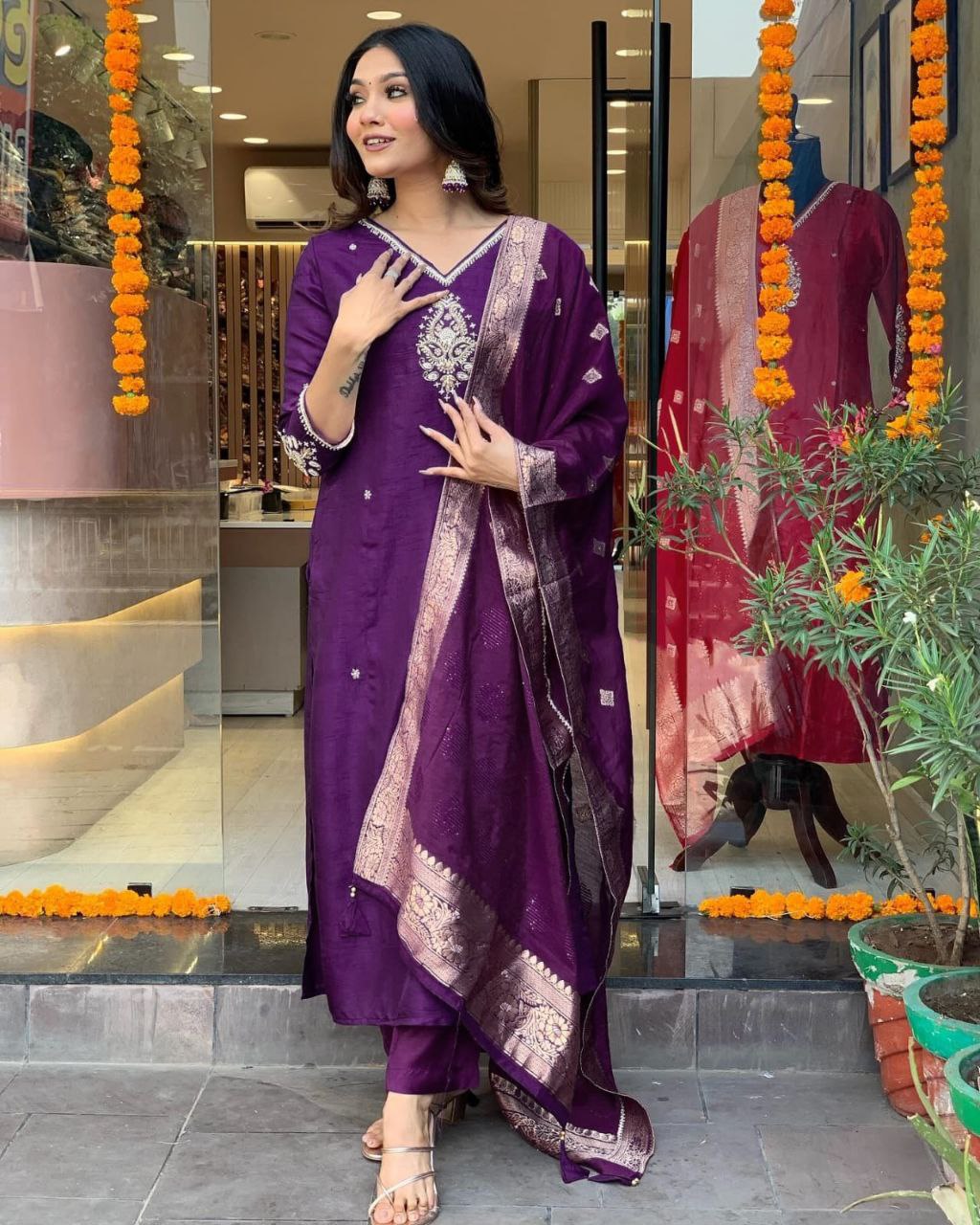 Party Wear Look Top And Bottom With Dupatta With Embroidery Work