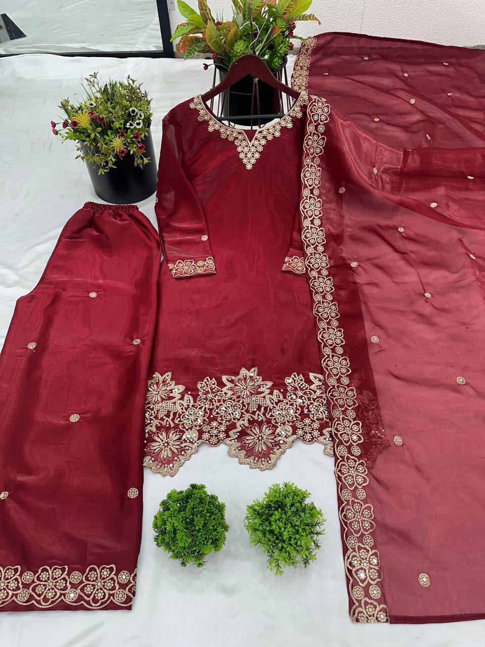 Designer Top-Bottom And Dupatta With Heavy Embroidery Sequence Work