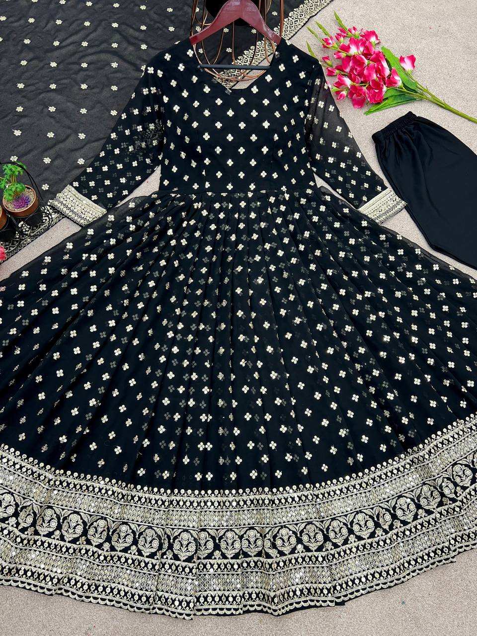 Designer Party Wear Look Gown With Bottom And Dupatta