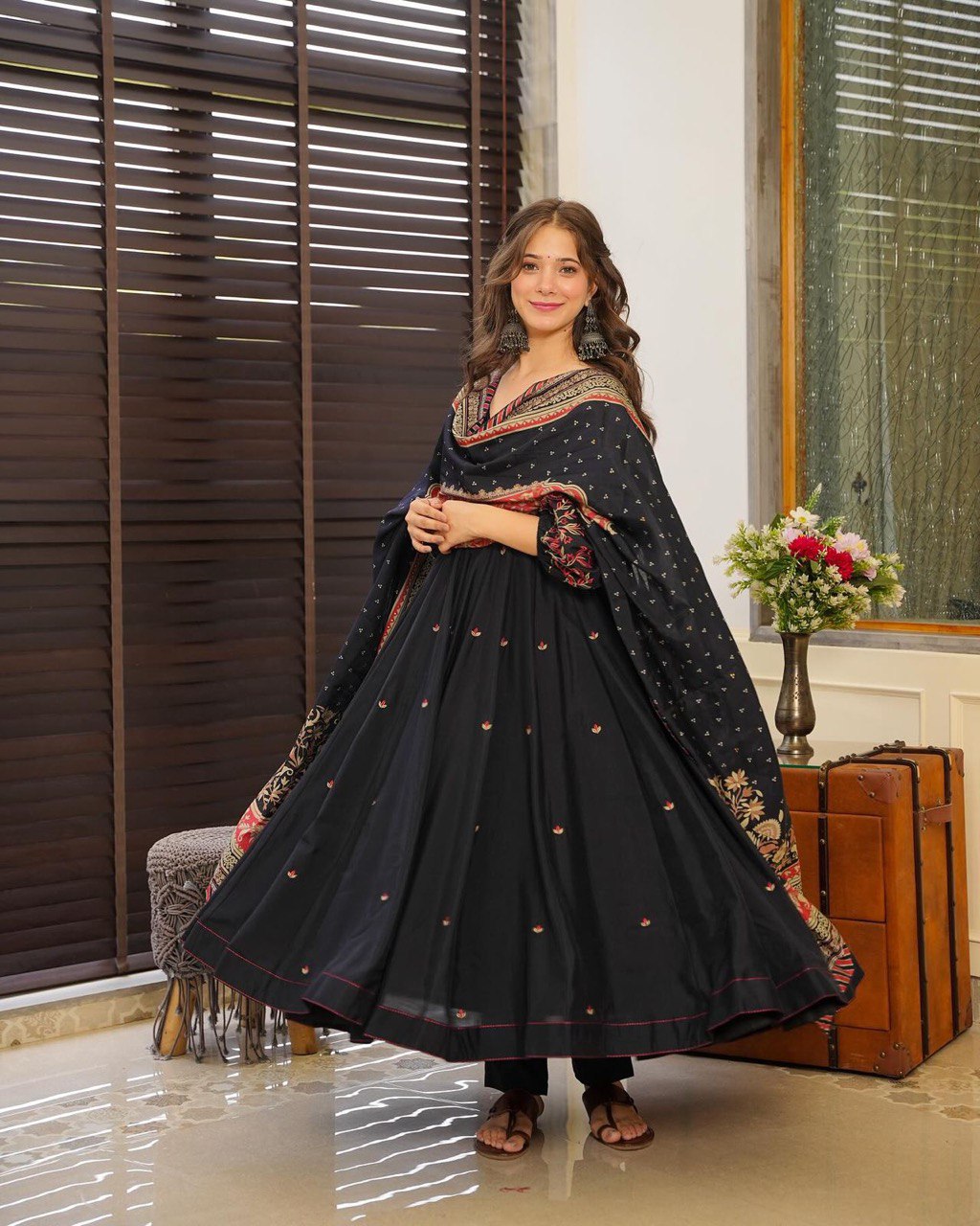 Beautiful Digital Printed Cotton Anarkali With Bottom And Dupatta