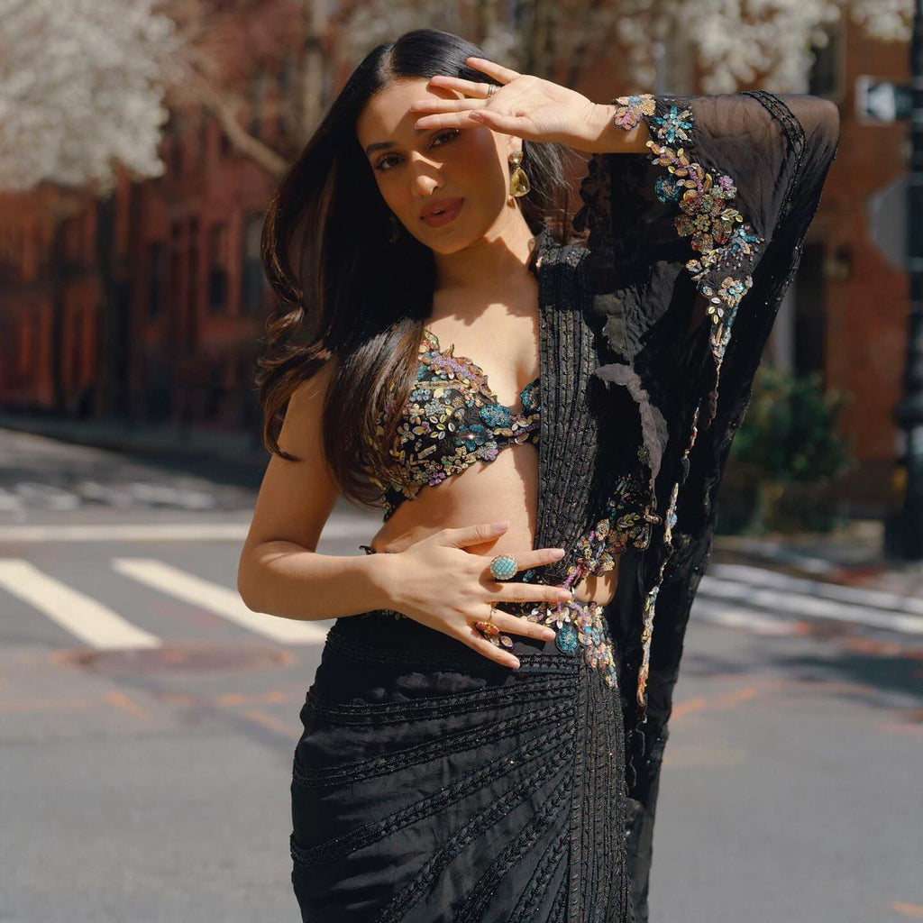 Party Wear Look Designer Saree With Sequence Work