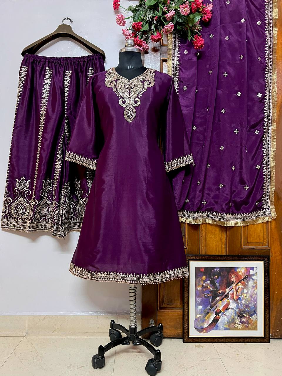 Party Wear Look Suit Set With Sequins Embroidery Work