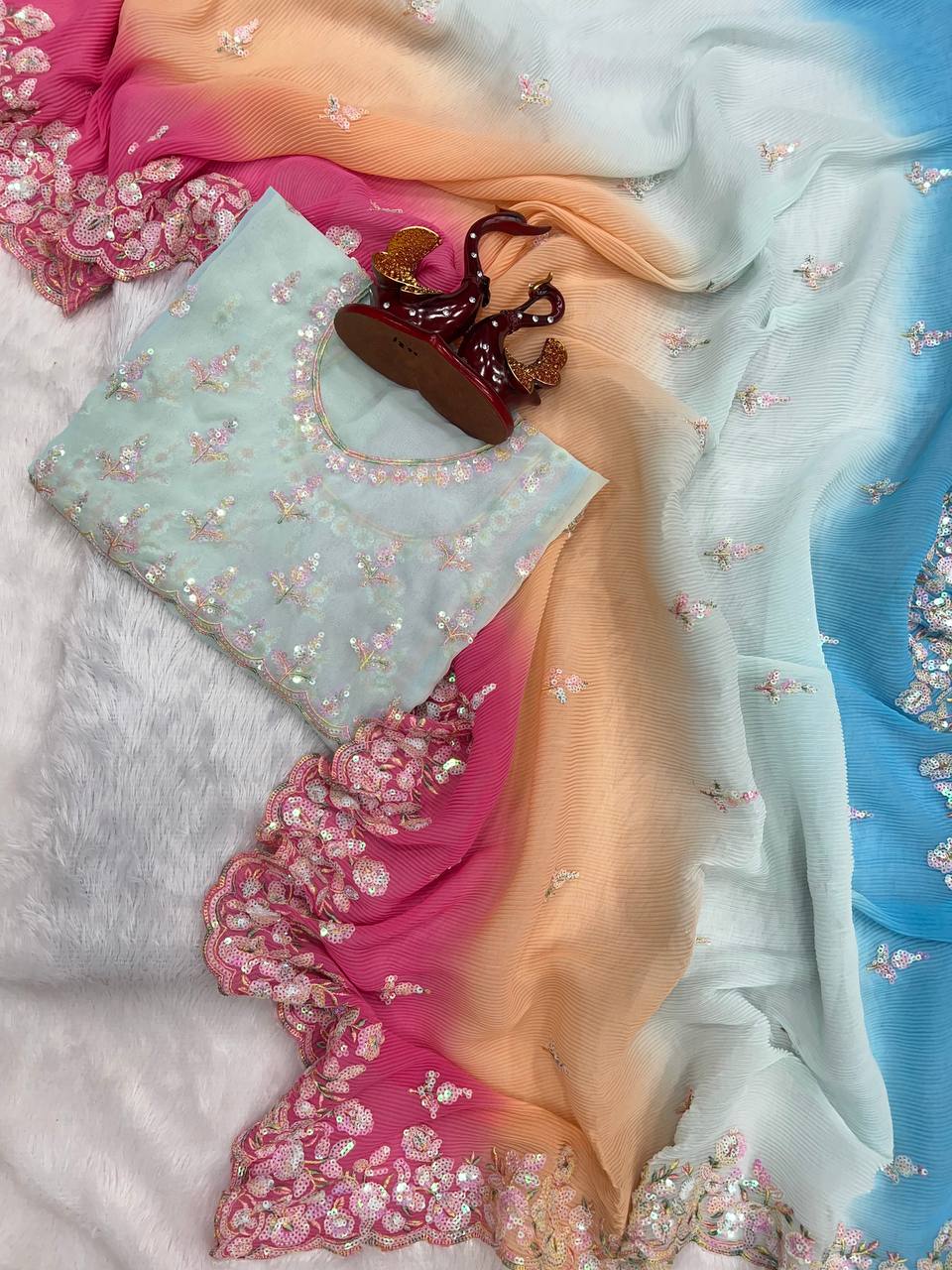 Party Wear Designer Saree With Sequence Embroidery Work