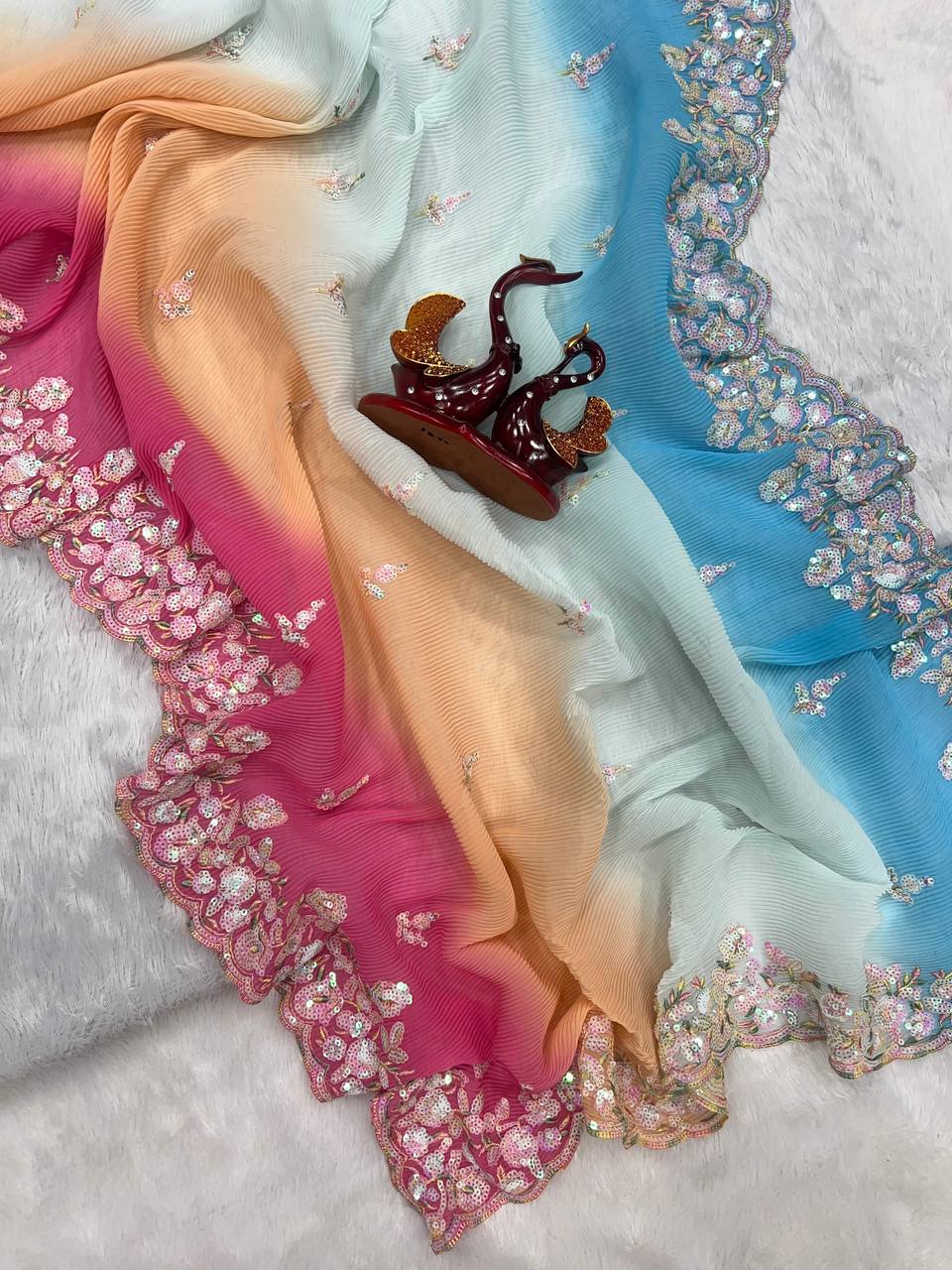 Party Wear Designer Saree With Sequence Embroidery Work