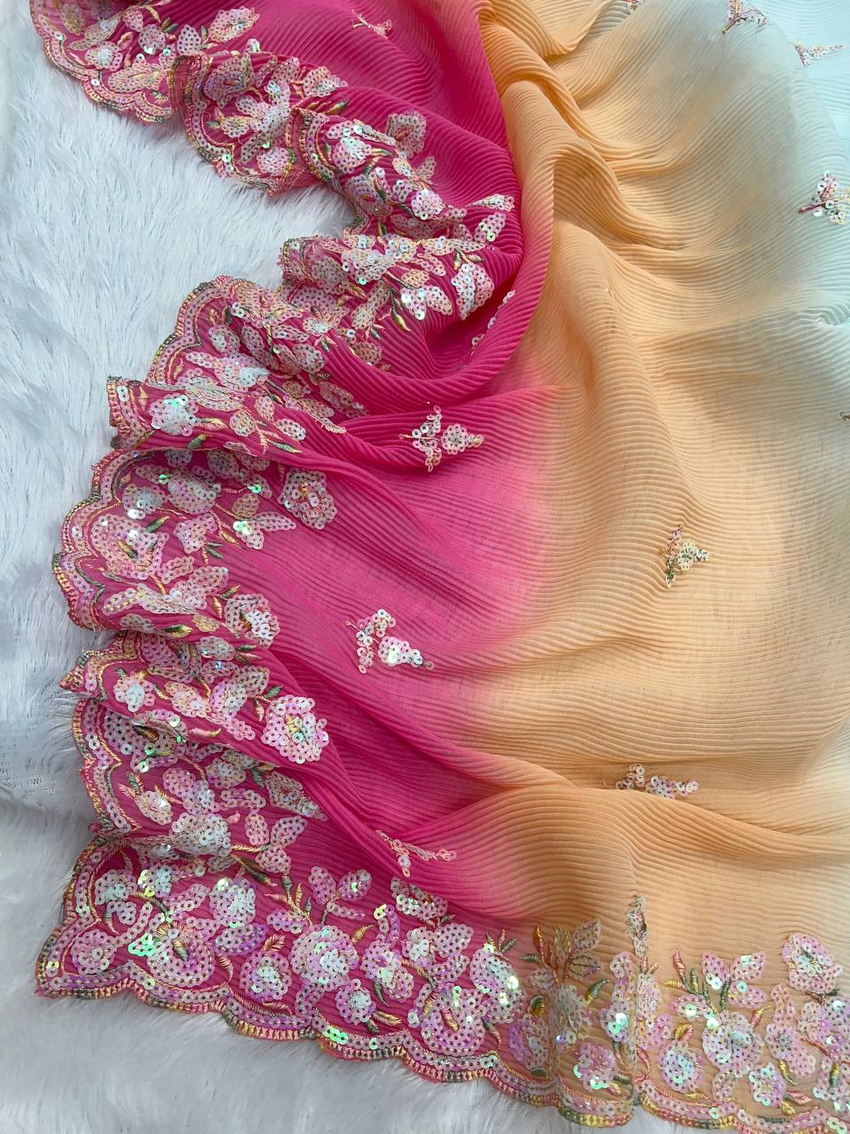 Party Wear Designer Saree With Sequence Embroidery Work