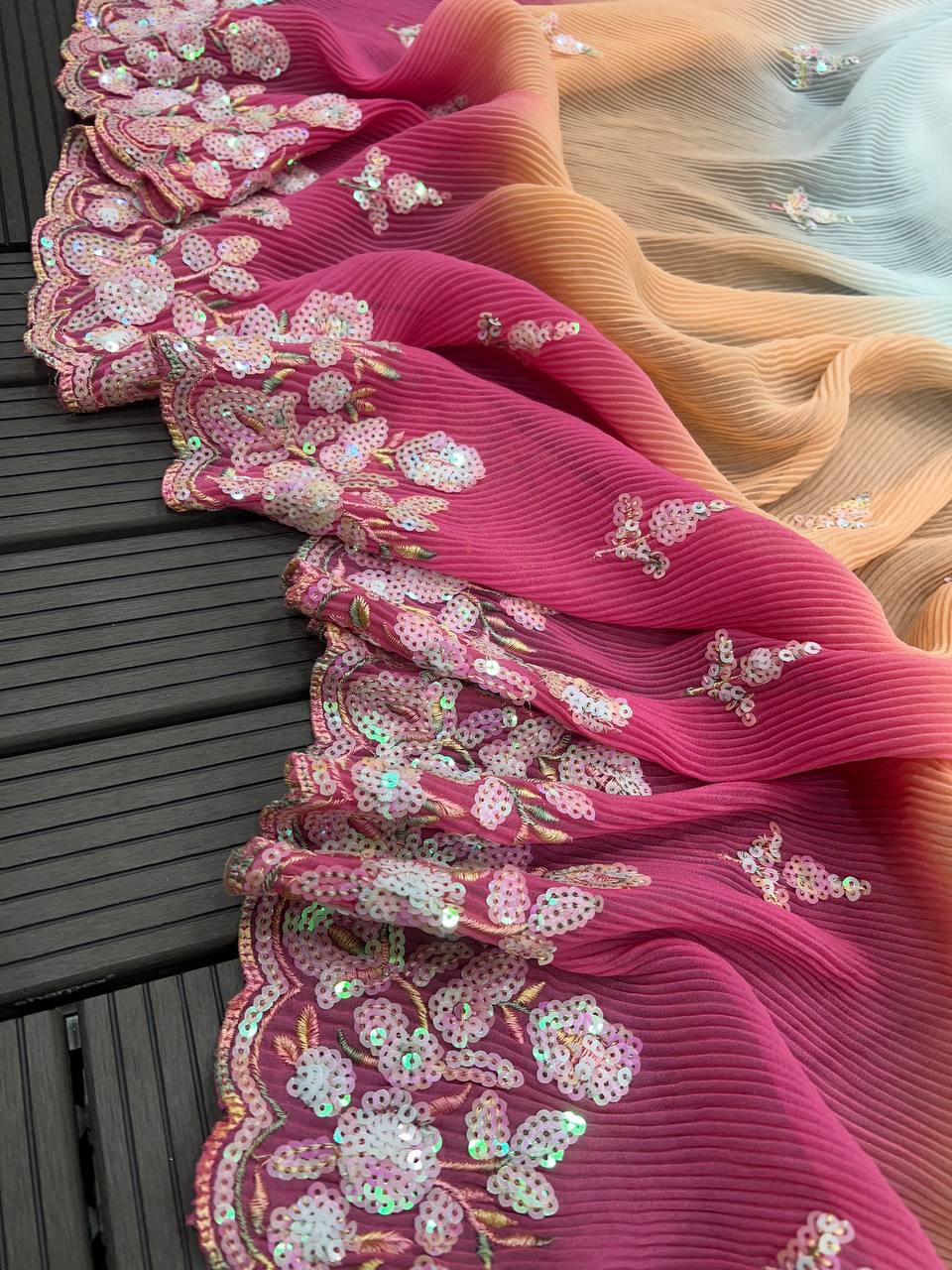 Party Wear Designer Saree With Sequence Embroidery Work