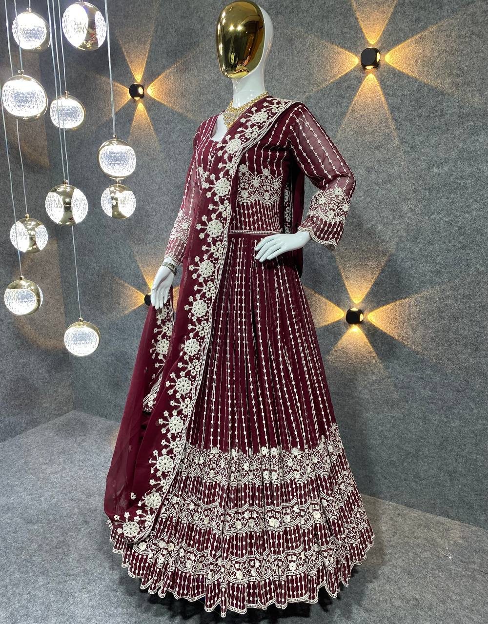 Beautiful Party Wear Anarkali Gown And Pent With Dupatta