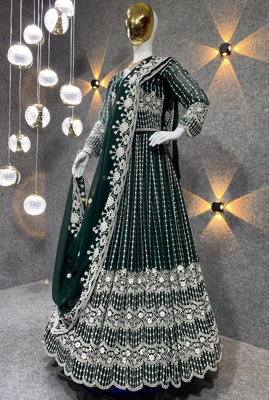 Beautiful Party Wear Anarkali Gown And Pent With Dupatta