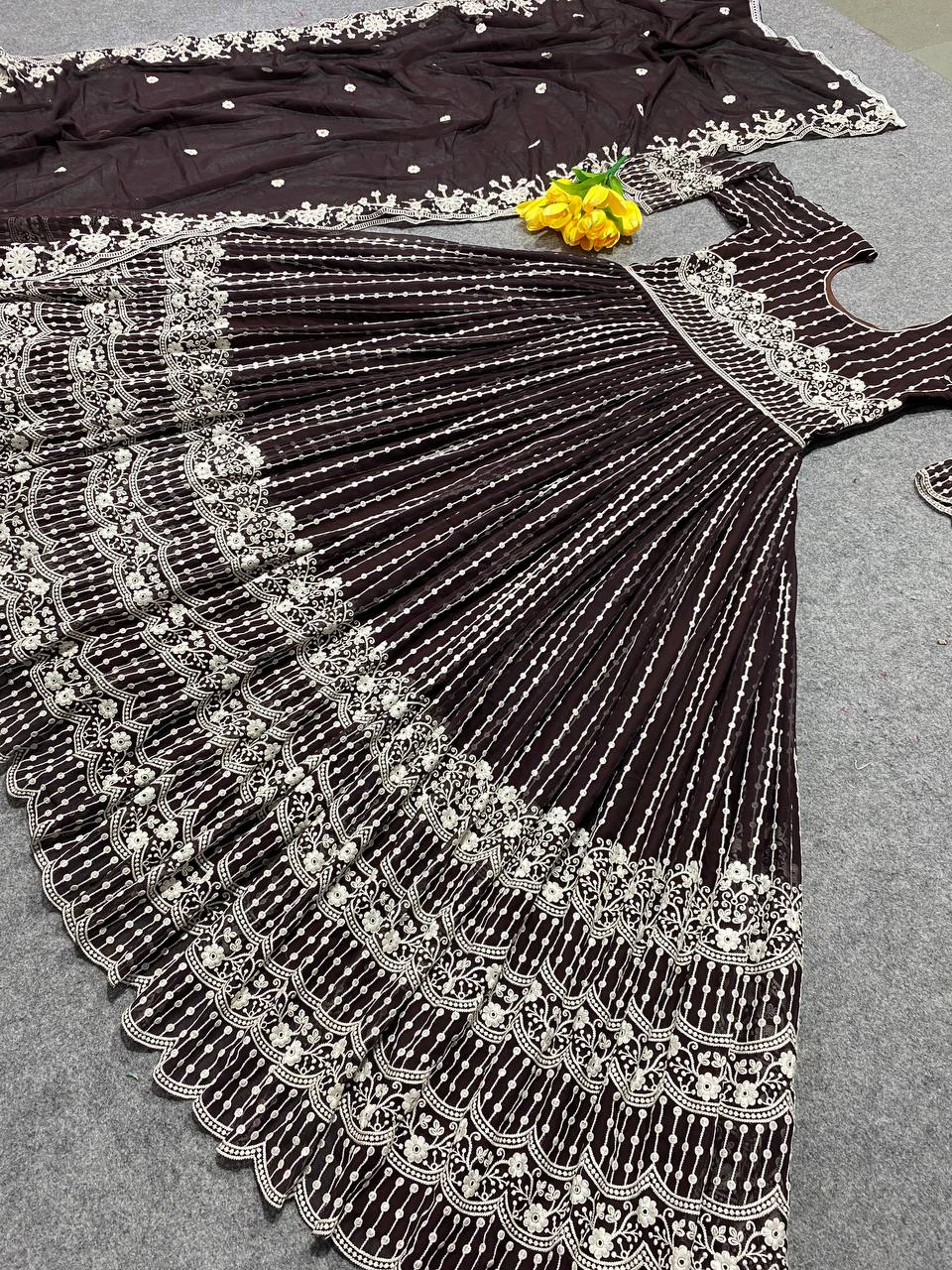 Beautiful Party Wear Anarkali Gown And Pent With Dupatta