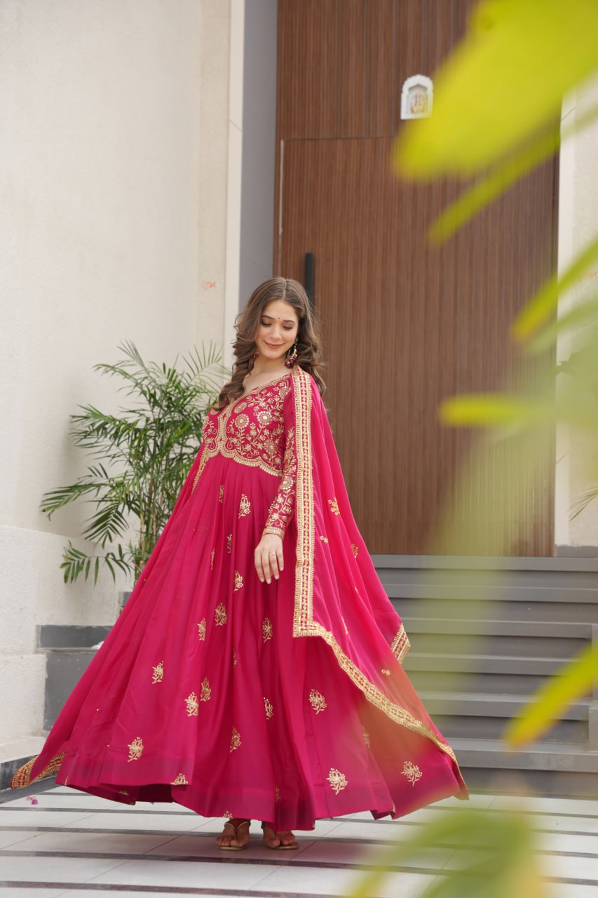 Beautiful Gown With Sequins & Zari Embroidery Sequins-Work