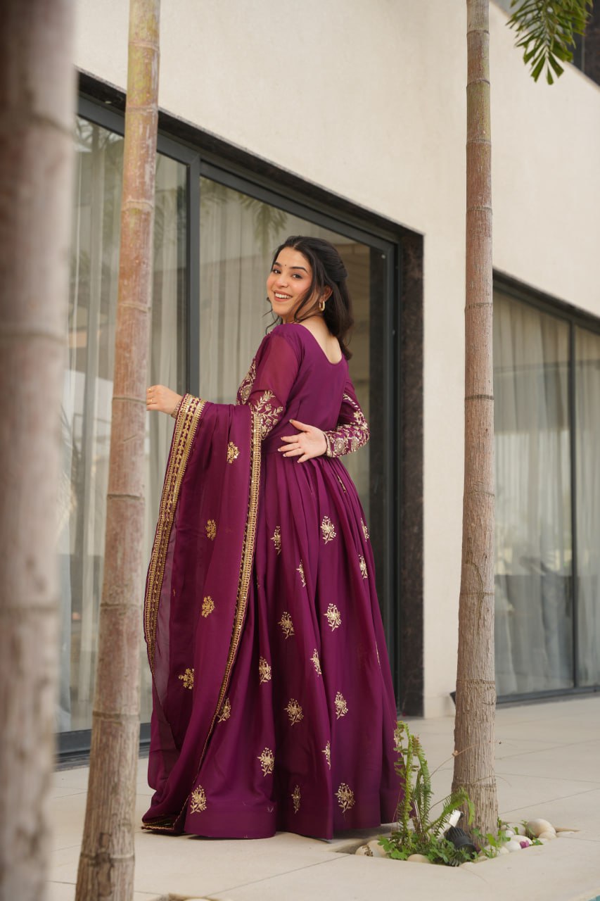 Beautiful Gown With Sequins & Zari Embroidery Sequins-Work