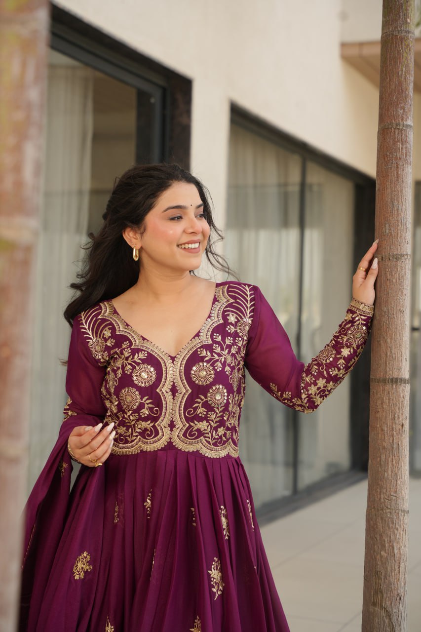 Beautiful Gown With Sequins & Zari Embroidery Sequins-Work