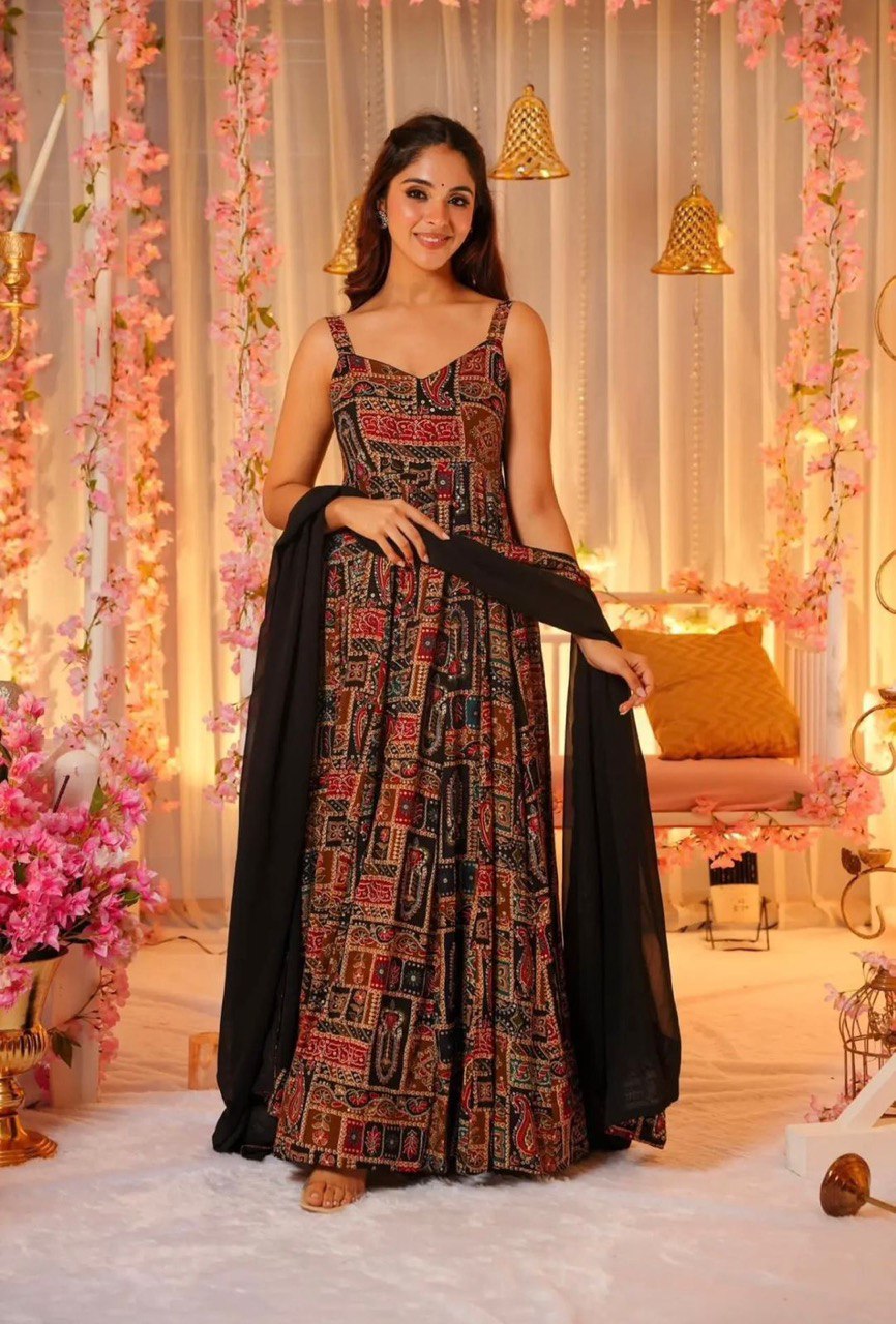 Party Wear Look Designer Anarkali Gown And Dupatta