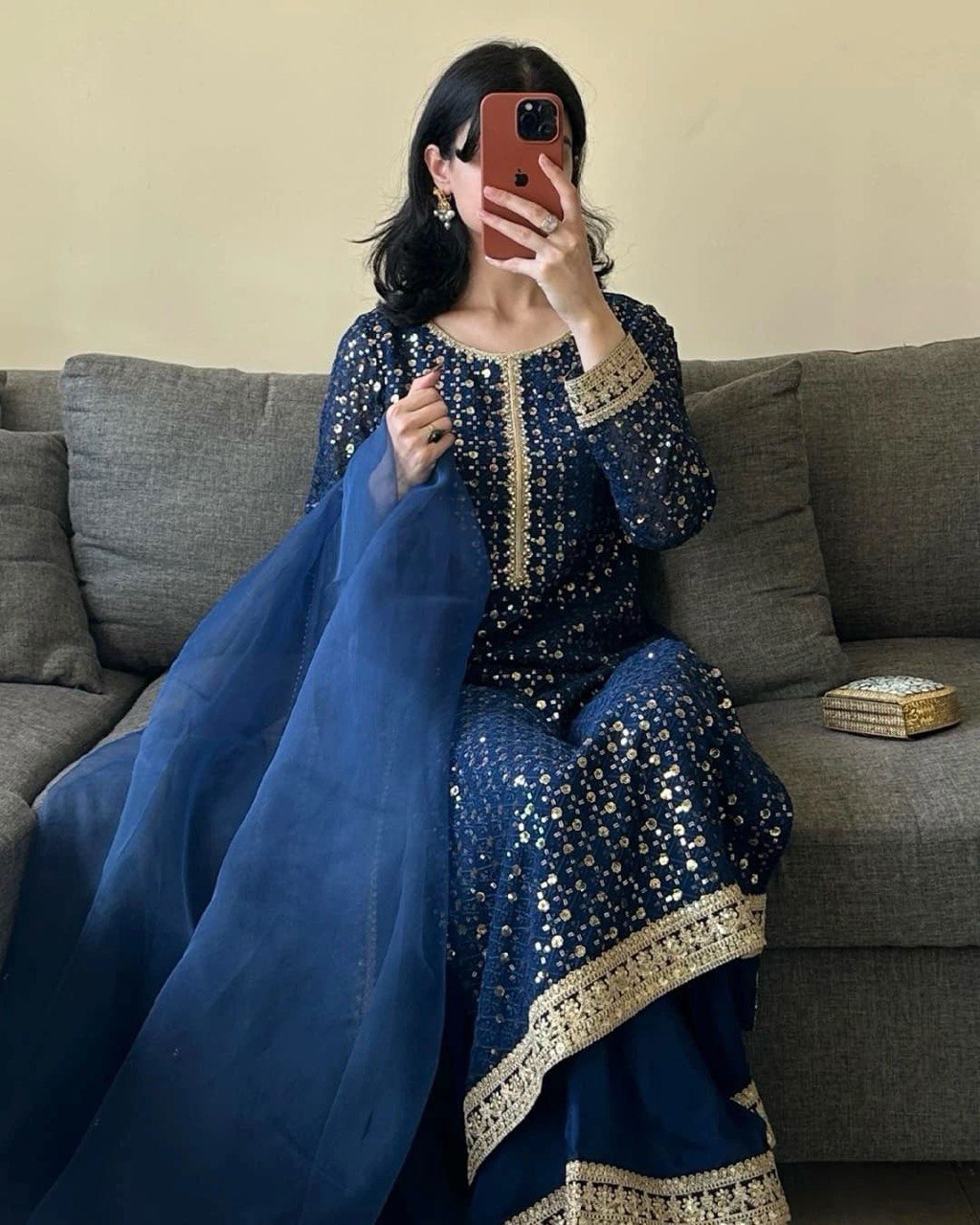 Party Wear Look Suit Set With Thread With Sequence Work