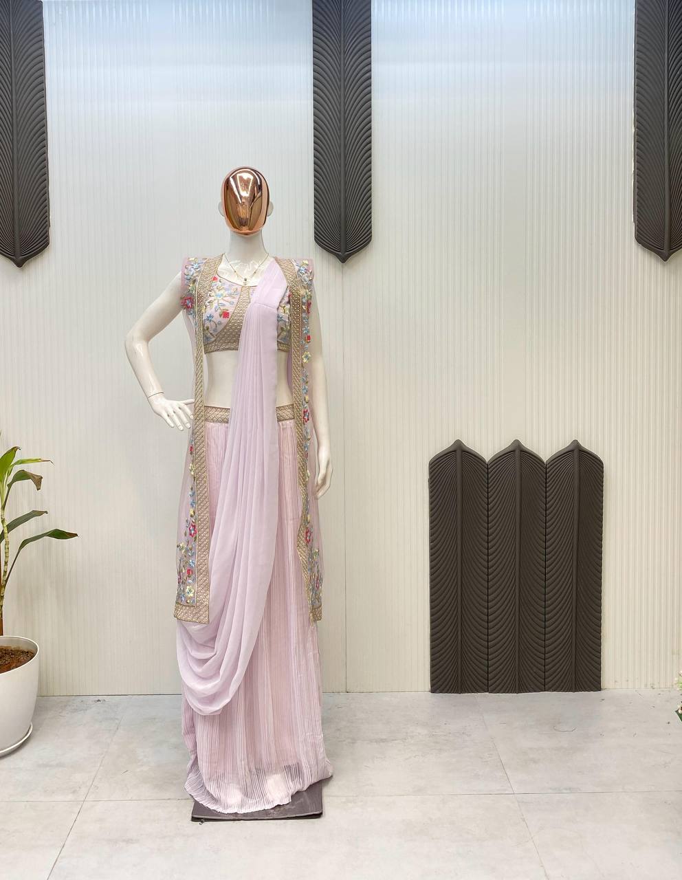 Party Wear Look Fancy Saree And Koti With Embroidery Work