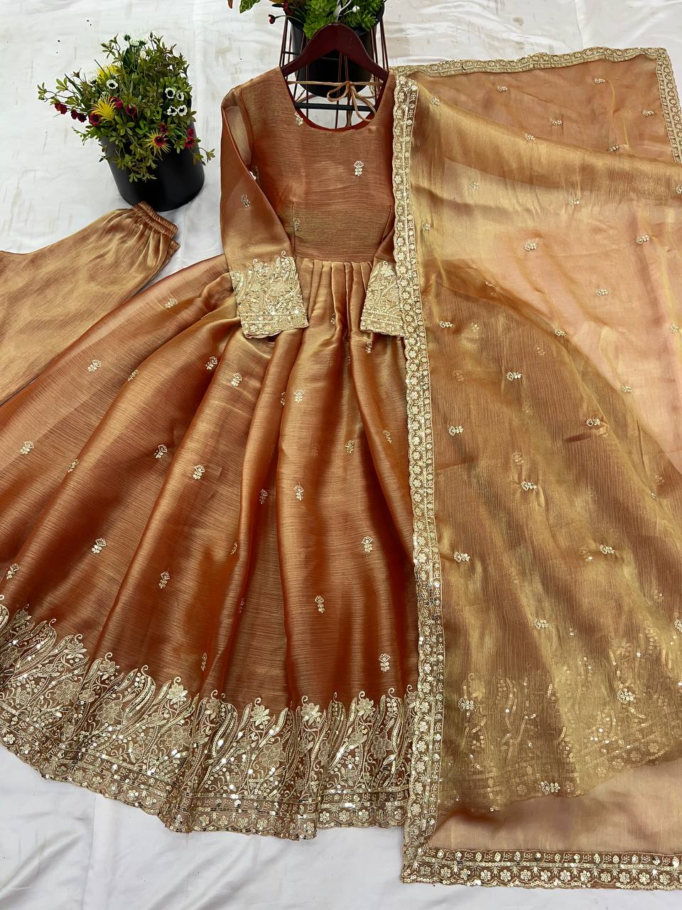 Designer Party Wear Look Gown-Bottom And Dupatta With Heavy Embroidery Work