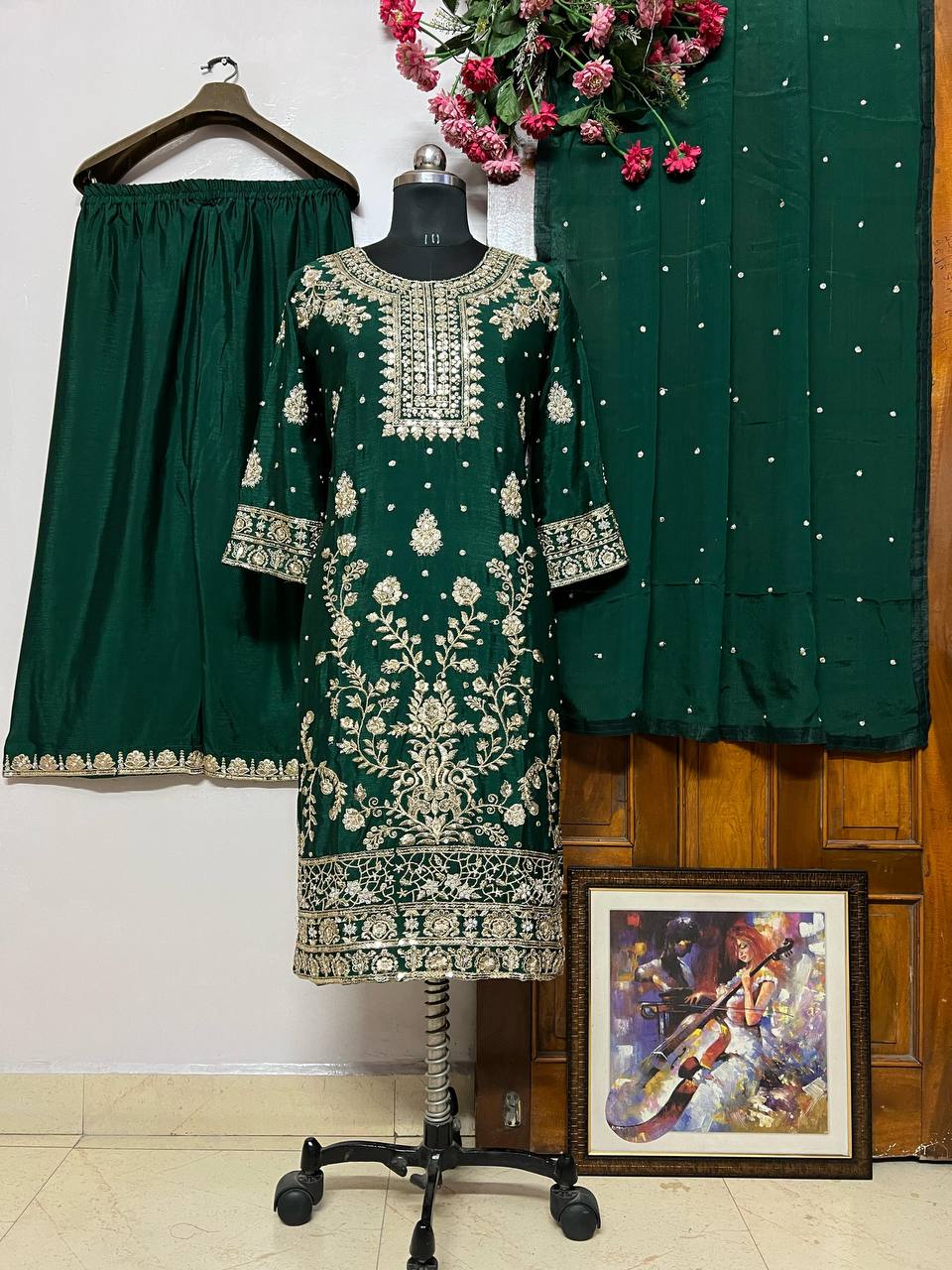 Party Wear Look Suit Set With Sequins Embroidery Work