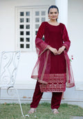 Beautiful Embroidered Velvet Suit With Sequence Embroidered Work