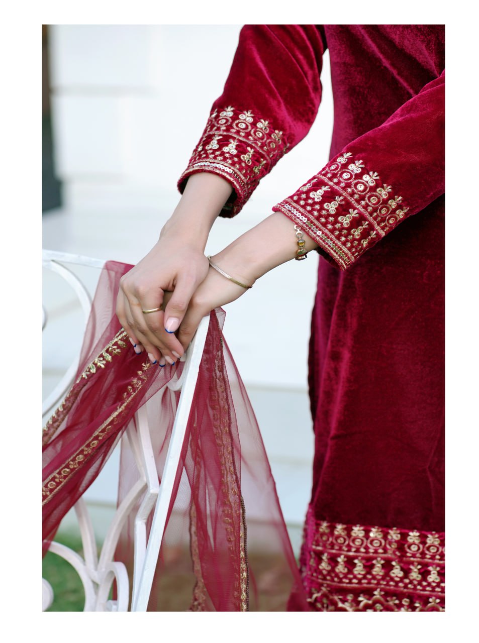 Beautiful Embroidered Velvet Suit With Sequence Embroidered Work