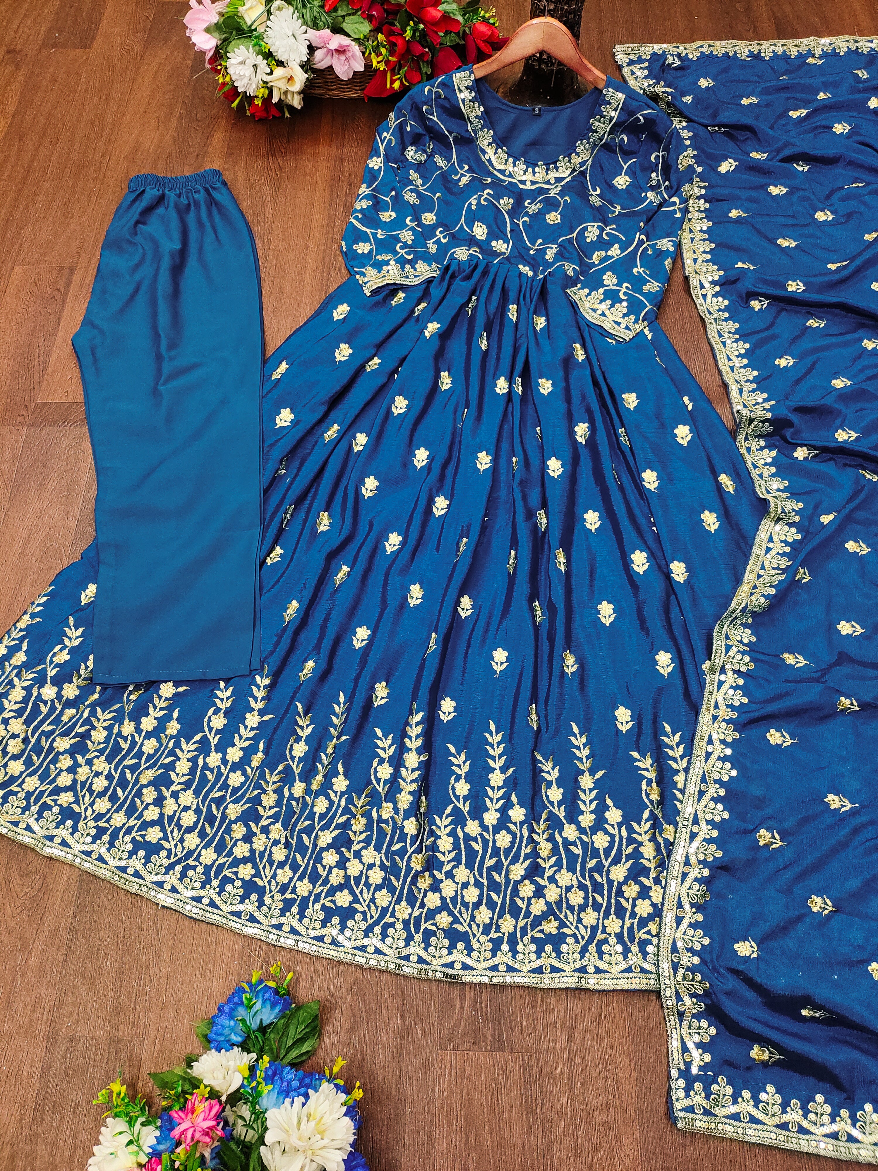 Beautiful Embroidered Chinon Gown With Sequence Embroidered Work