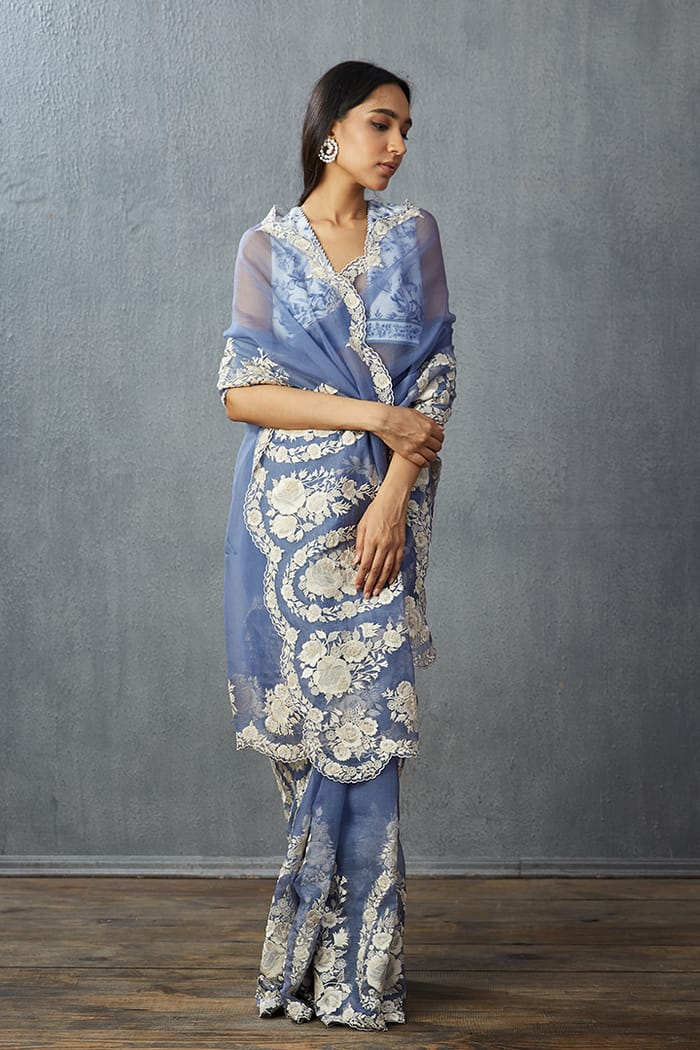 Fancy Saree With Beautiful Thread Work & Cut Dana Embroidery