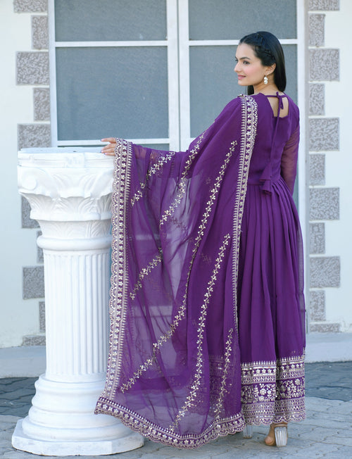 Designer Embroidered Gown With Coding Sequence Embroidered Work