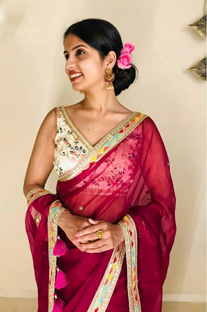 Fancy Saree With Sequence Embroidery, Thread & With Dori work