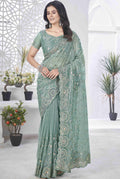 Designer Party Wear Saree With Thread Embroidery Work