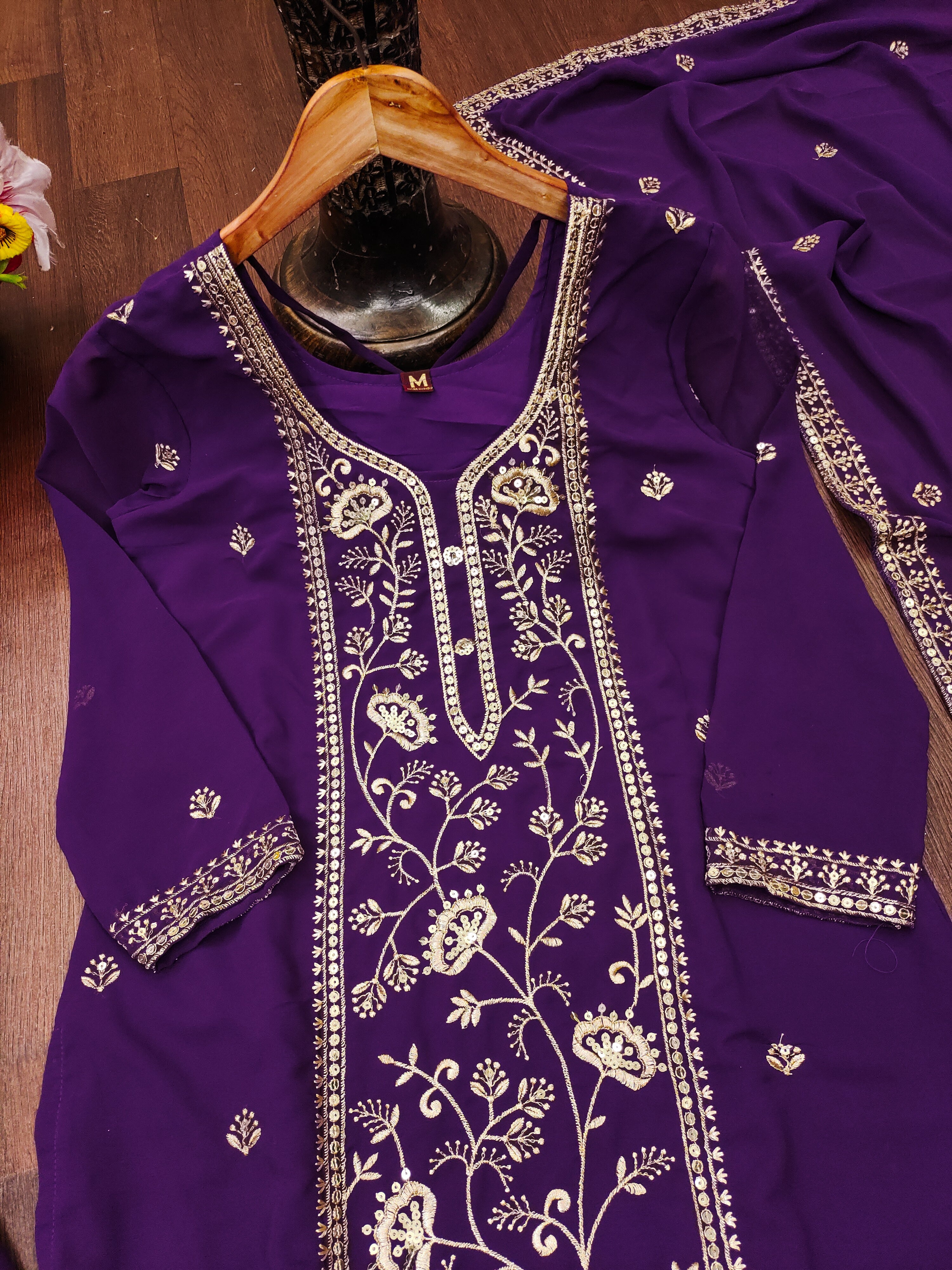 Designer Embroidered Sharara Suit With Sequence Embroidered Work
