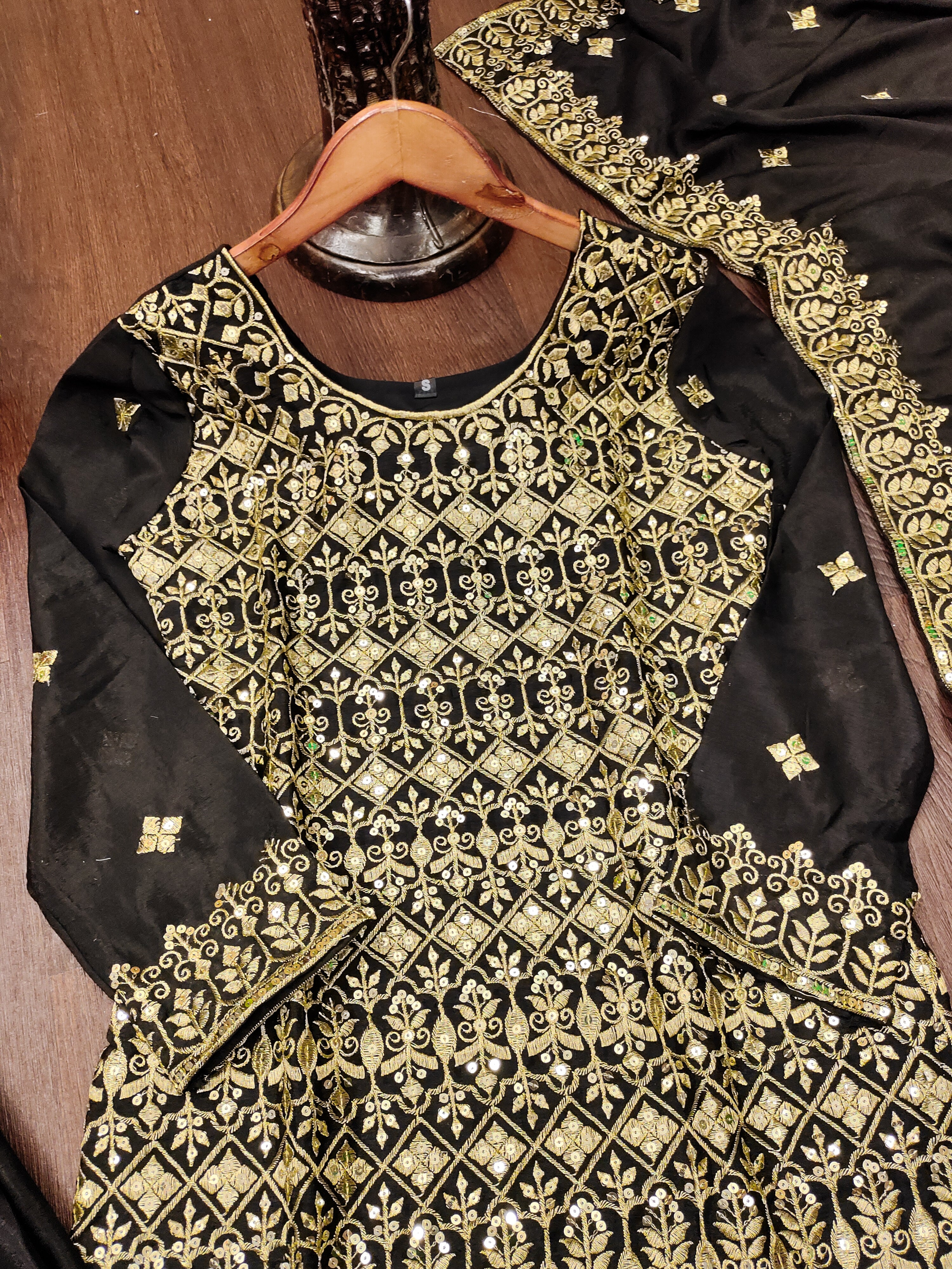 Designer Embroidered Chinon Sharara Suit With Sequence Embroidered Work